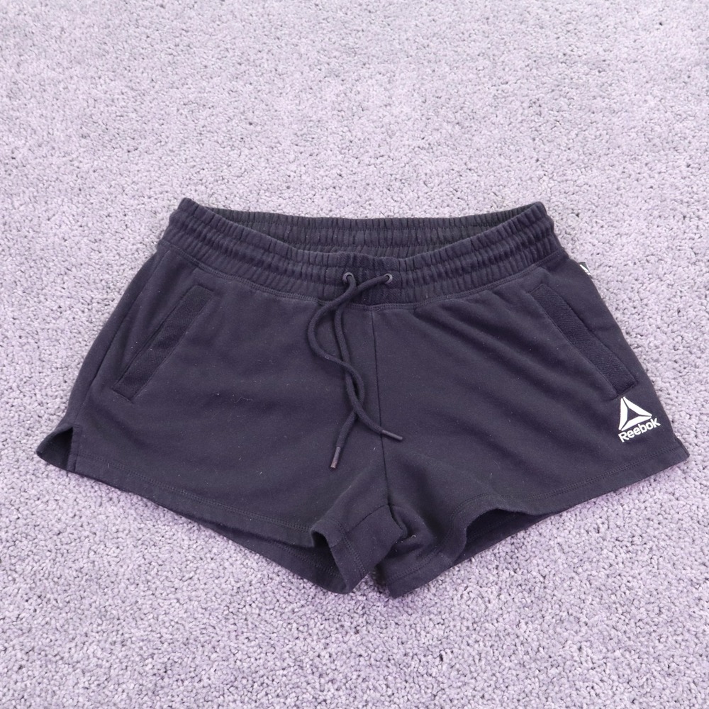 Reebok Athletic Shorts Womens Medium Black Drawstring Pockets Gym Activewear